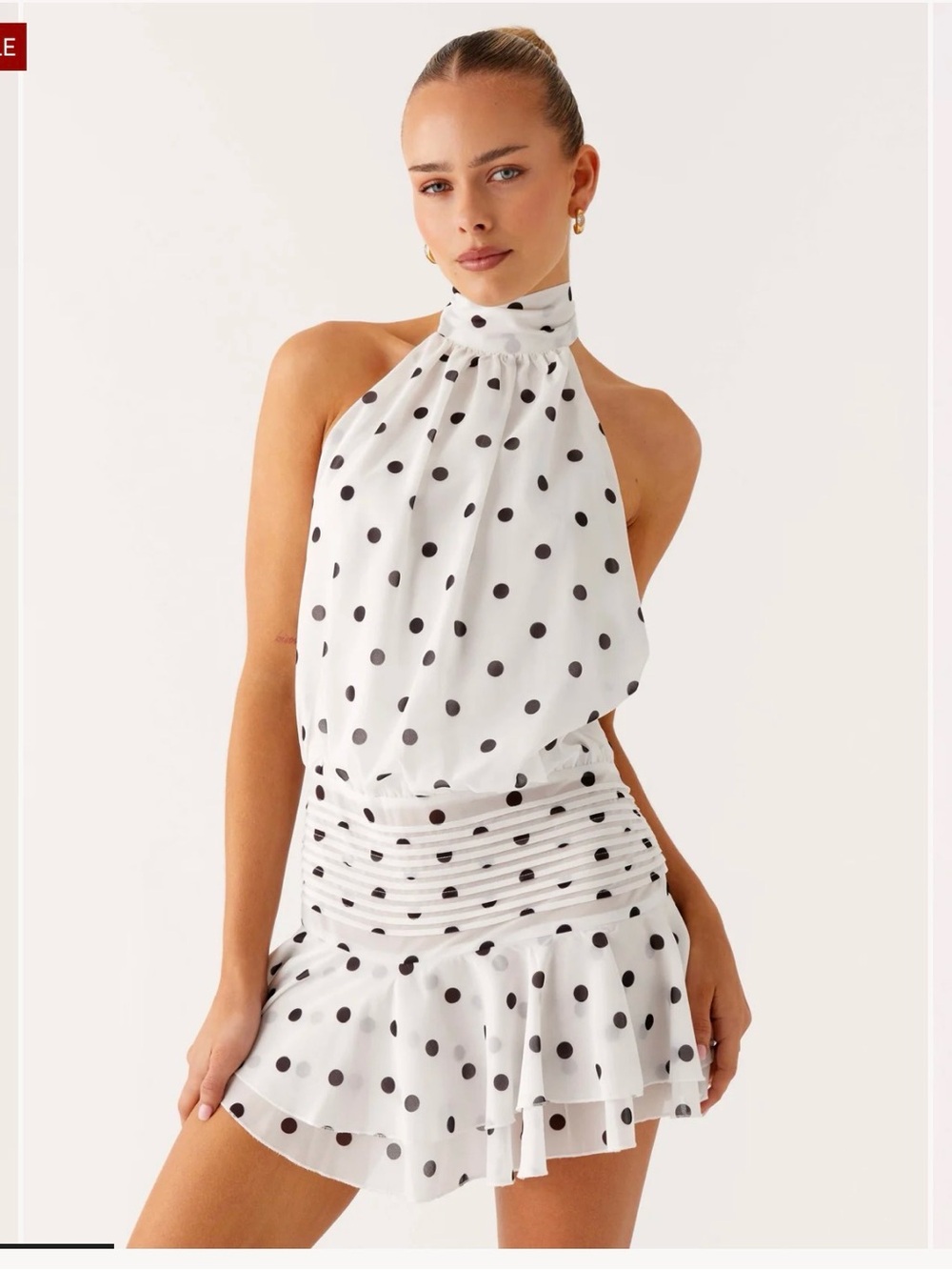 PEPPER MAYO- NWT- Polka Dot Halter Mini Dress - White/Black
